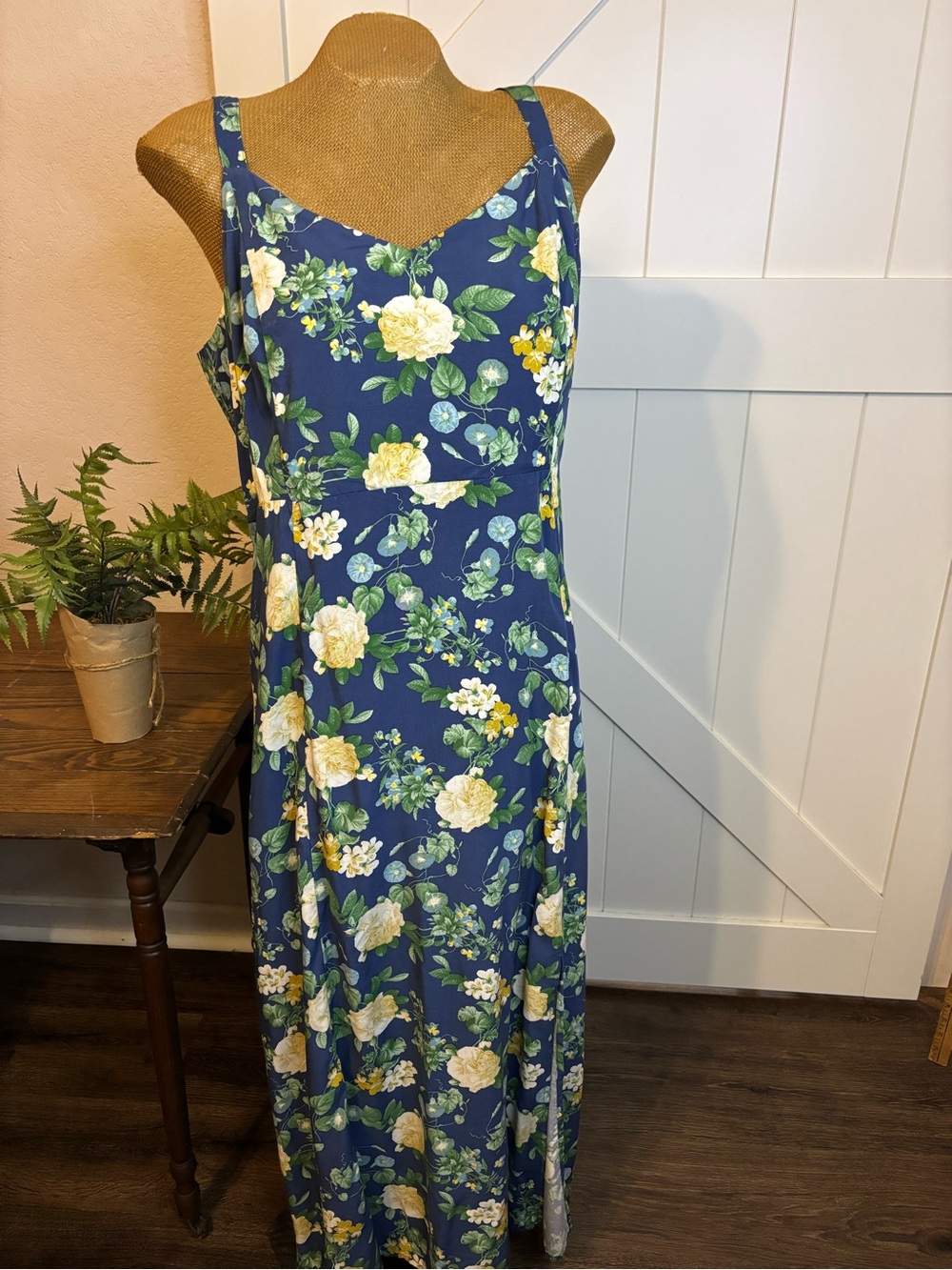 Old Navy Navy Maxi Dress with Yellow Rose Floral Print